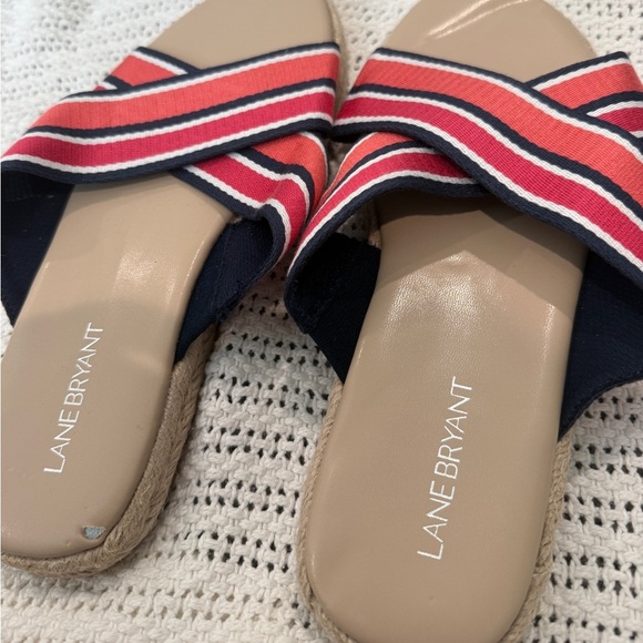 Lane Bryant Red Striped Slide Sandals 10W (New) - Picture 3 of 6